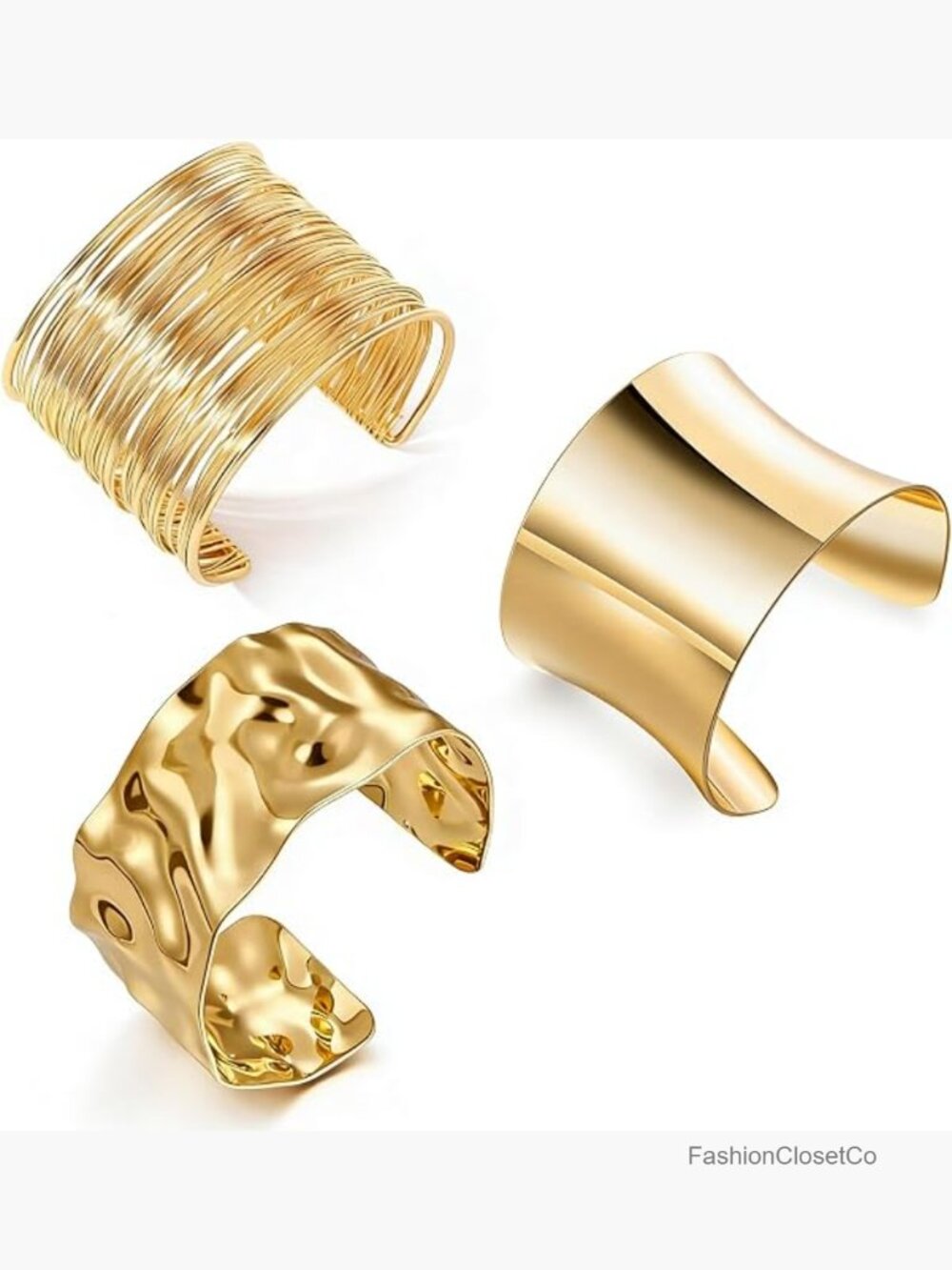 3PCS Gold Chunky Cuff Bracelet Set Irregular Minimalist Statement Bangles